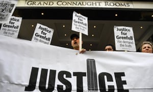Protesters demonstrate outside the Grenfell public inquiry in central London