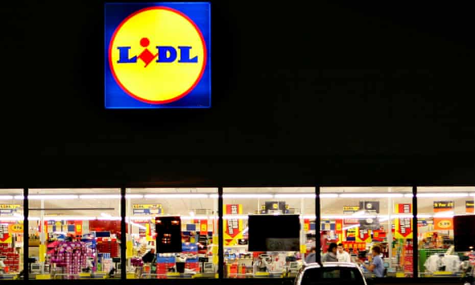 Lidl in Lowestoft, Suffolk, in the evening.