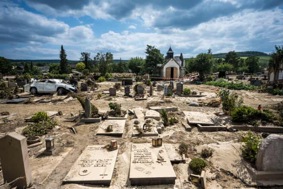 Destroyed and sedimented graves in the cemetery.