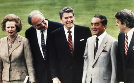 Brian Mulroney (far right) in 1985 with, from left, Margaret Thatcher, Helmut Kohl, Ronald Reagan and Yauhiro Nakasone, then prime minister of Japan.