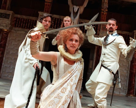 Jonathan Oliver, Geraldine Alexander, Yolanda Vazquez and Martin Turner at Shakespeare’s Globe, 2000.