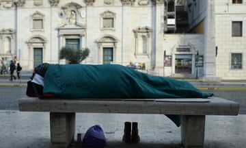 A homeless person in Italy, where voters’ top priority was jobs and support for the economy.