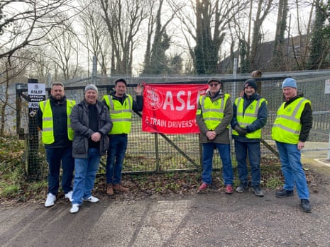 Aslef union members at a picket line outside Rickmansworth Underground station in Rickmansworth, Hertfordshire, this morning.