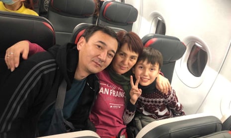 Ovalbek Turdakun, his wife Zhyldyz Uraalieva and their son Daniyel Ovalbek on their way to the US