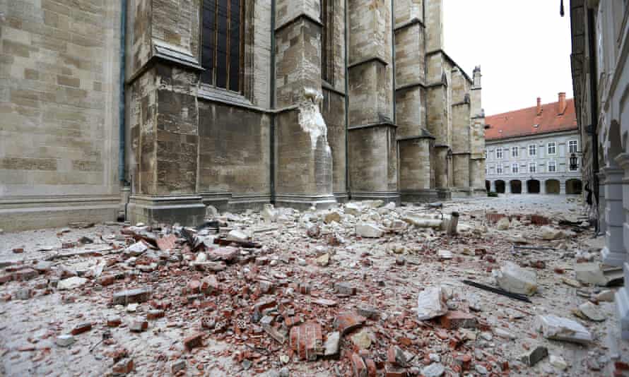 The damaged cathedral in Zagreb