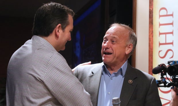 Steve King, seen at right with Ted Cruz in January 2016, said at the roundtable: ‘Where did any other sub-group of people contribute more to civilization?’