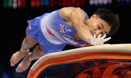 Jake Jarman on his way to the vault world title last October