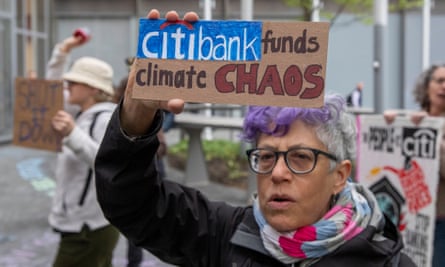 Protesters argue outside Citibank's headquarters in New York.