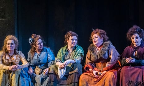 A grim chronicle … (from left) Janis Kelly, Marie McLaughlin, Natalya Romaniw, Susan Bullock and Lesley Garrett in Jack the Ripper: The Women of Whitechapel.