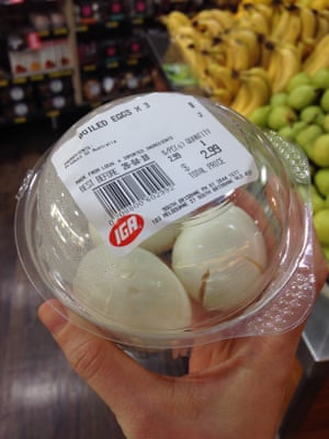 Pre-peeled hard boiled eggs sold at IGA in South Brisbane