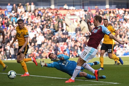 Wolves’s Conor Coady prepares to nudge one in for Burnley.