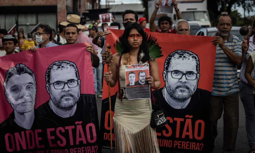 An Indigenous community protest against the disappearance of Bruno Pereira and Dom Phillips in Manaus, Amazonas, Brazil, 15 June 2022.