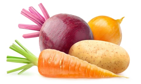 a carrot, beetroot, onion and potato