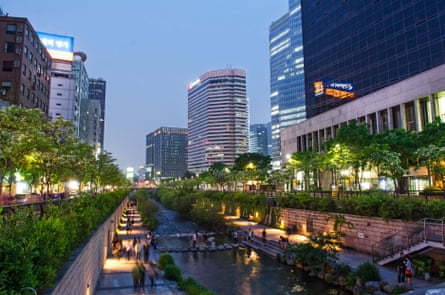 The revived Cheonggyecheon stream in central Seoul