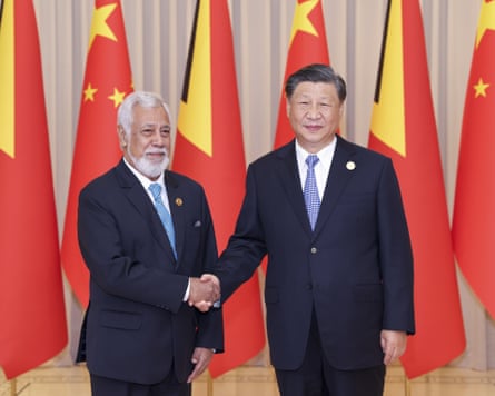 Chinese president Xi Jinping meets with prime minister Xanana Gusmao of Timor-Leste.