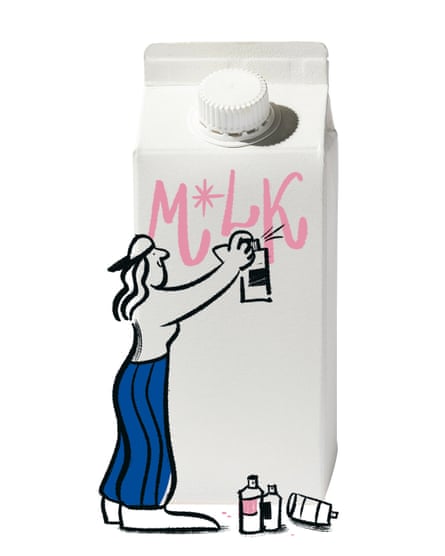 Spraying graffiti on a milk carton