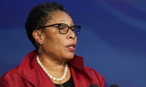 In this 11 Dec 2020 photo, Ohio representative Marcia Fudge speaks during an event at The Queen theater in Wilmington, Delaware
