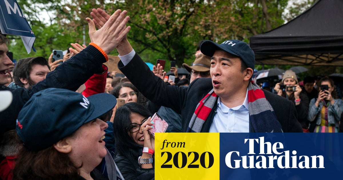 Andrew Yang addressing an audience during a speaking engagement.
