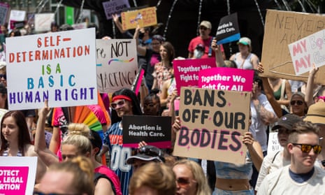 Demonstrators attend the Planned Parenthood 'Bans Off Our Bodies' day of action protest, in Cincinnati, Ohio, on 14 May.