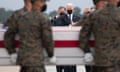 Joe Biden attends the dignified transfer of remains of fallen service members at Dover Air Force Base in Delaware, on 29 August 2021.