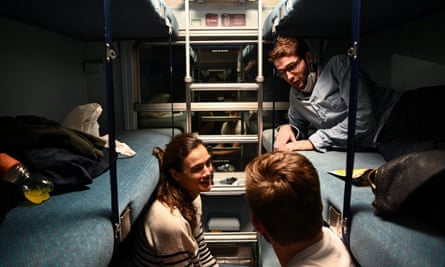 Passengers in a sleeper car of the Paris-Nice night train, which returned to service in May.
