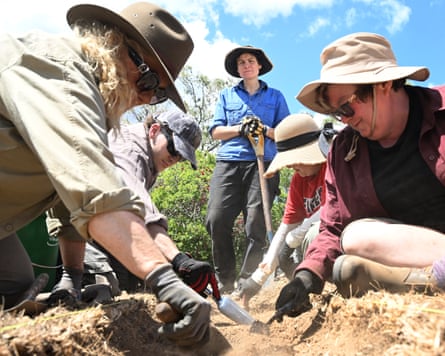 ‘I’ve never wanted to find a thing so bad,’ … Caitlin D’Gluyas (centre standing), a lecturer in archaeology, oversees an excavation at Mt Larcom police station searching for important documents that may have been buried on site.