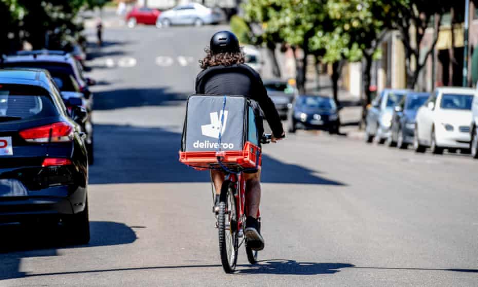 Bike couriers at companies such as Deliveroo are employed as independent contractors, meaning they are not paid the award minimum rate of $25.81 per hour they would be entitled to if classed as employees.