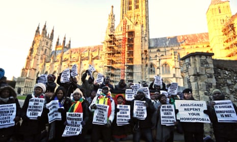 Protesters demonstrate in front of Canterbury Cathedral