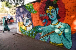 A mural painted by artists from the Delhi Street Art group
