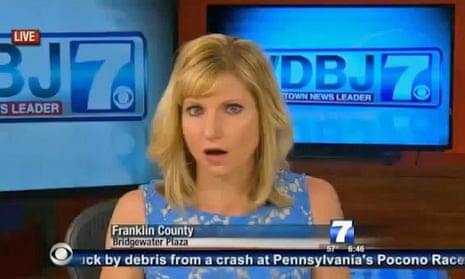 A still showing the moment the news anchor hears shooting live on air of Alison Parker and Adam Ward on WDBJ tv channel.