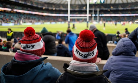 Fans watch the warm up at Twickenham.