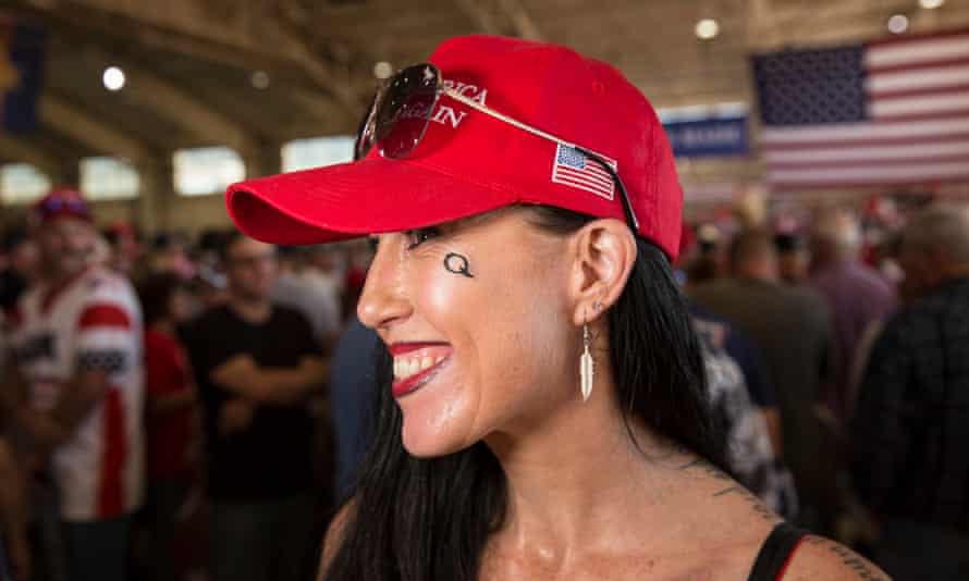 Trump supporter Shadow Lane sports the 'Q' for QAnon.