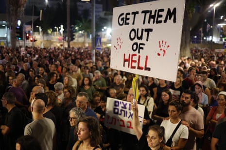 Protesters take part in a demonstration calling for the release of hostages held by Hamas, at the Museum of Art in Tel Aviv, Israel, 11 November 2023.
