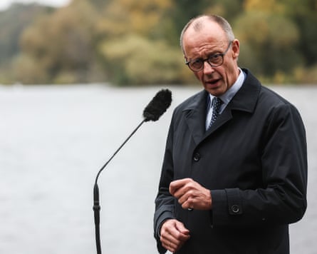 Friedrich Merz on a visit to Brandenburg on 14 October.