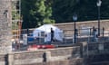 Police are seen by a forensics tent after body parts were found at Clifton Suspension Bridge.