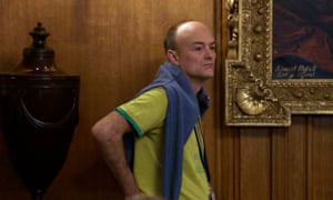 Dominic Cummings, the chief adviser to Boris Johnson, listens during a press conference at Downing Street.