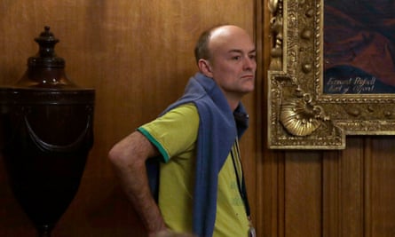 Dominic Cummings, the chief adviser to Boris Johnson, listens during a press conference at Downing Street.