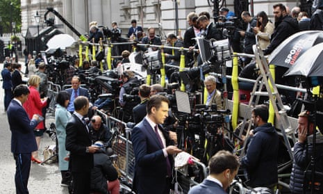 Journalists outside Downing Street.