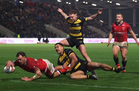 Jai Whitbread scores his second try to put Hull KR ahead in the second half.