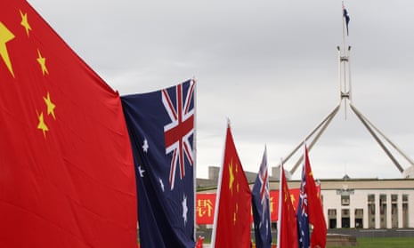 Chinese and Australian flags outside Parliament House