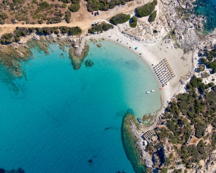 Aerial view of Punta Molentis beach in Sardinia.