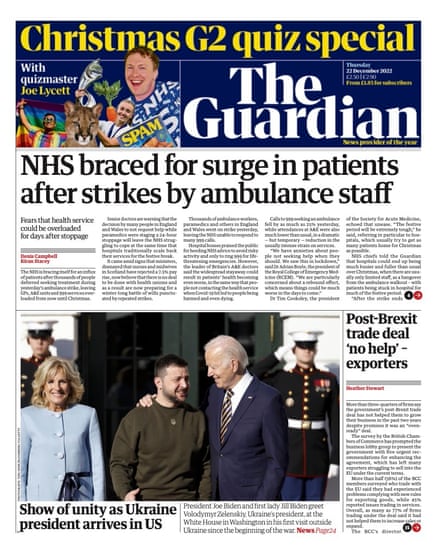 Guardian front page, 22 December 2022