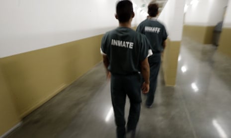 Detainees at Otay Mesa detention center in 2017. The Ice facility did not follow its own guidelines for responding to the pandemic, a report found.