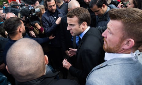 Emmanuel Macron at picket line