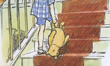 Story turned upside down … one of EH Shepard’s illustrations of Christopher Robin and Pooh, who was not, it turns out, modelled on AA Milne’s son’s toy.