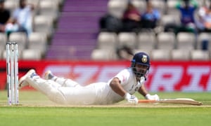 Close: India’s Rishabh Pant survives a run out attempt.