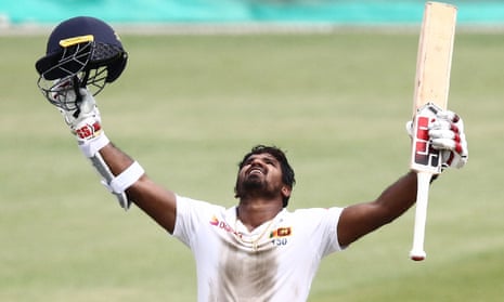 Sri Lanka’s Kusal Perera celebrates on his way to leading the team to a famous victory.