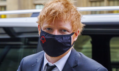 Ed Sheeran is seen outside the high court in London.