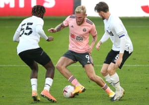 Oliver McBurnie plays for Sheffield United in their friendly at Derby during September’s international break.