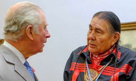 King Charles (then Prince of Wales) talks to Tom Goldtooth, climate and Indigenous rights leader, at Cop26 in Glasgow.